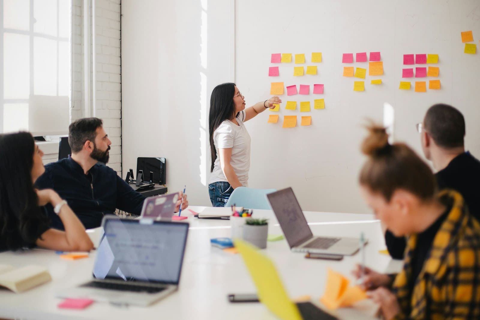 A growing team working through a wall of planned pages