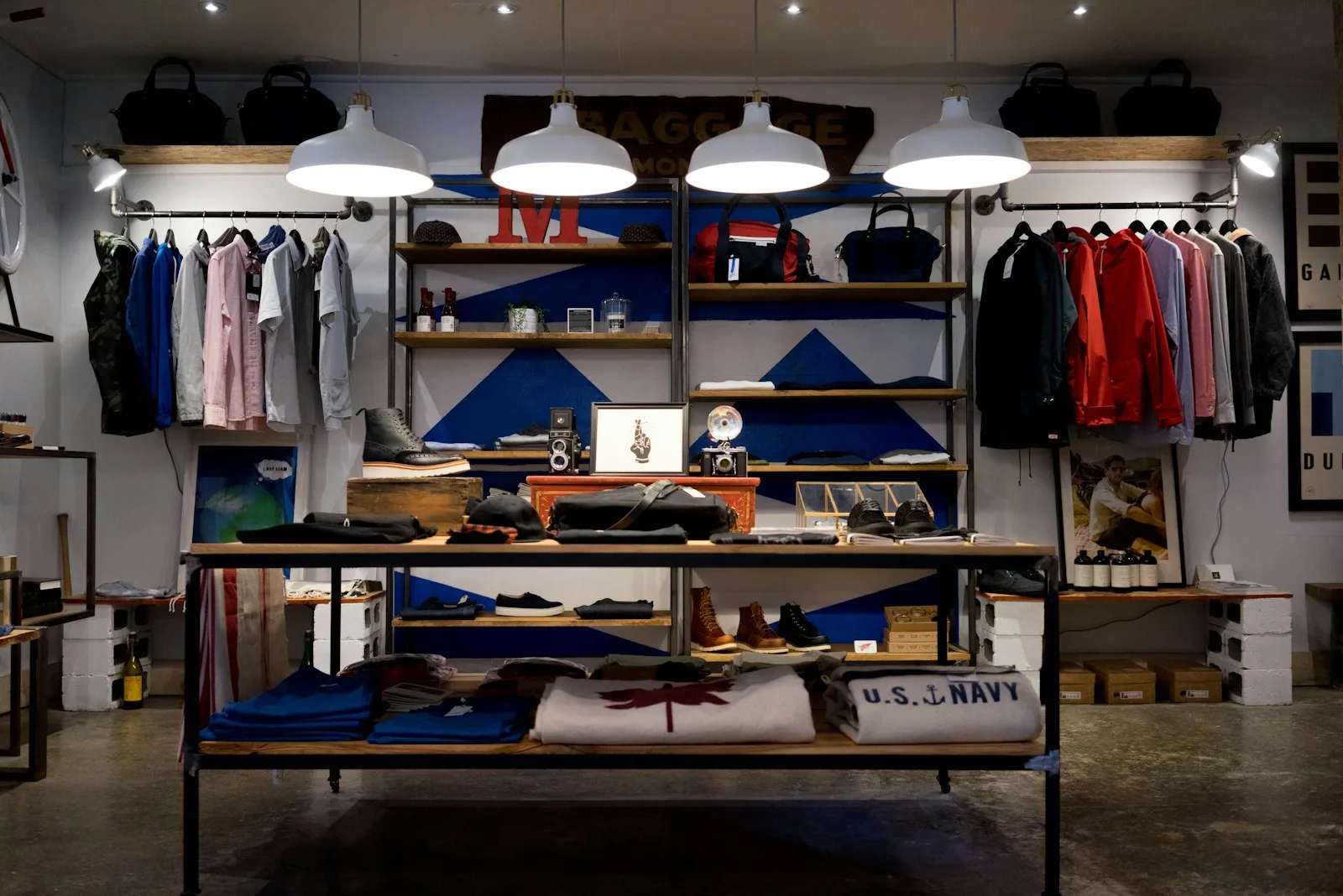 The merchandised interior of an independent clothing boutique